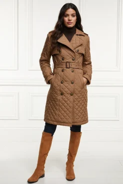 Holland Cooper Trench Coats|Coats-Grayson Quilted Trench Coat Coffee