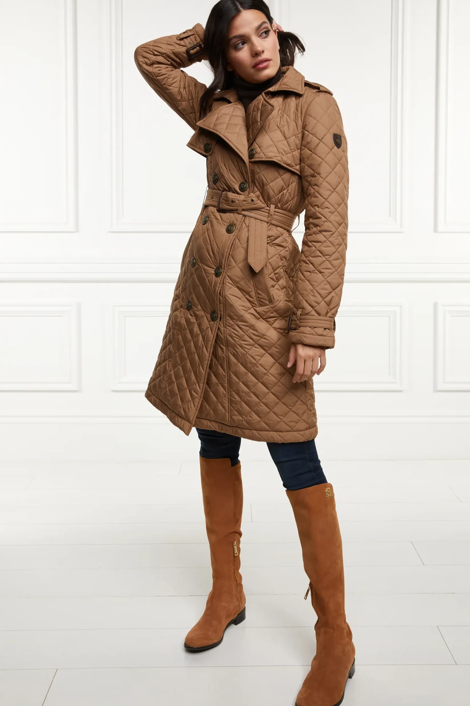 Holland Cooper Trench Coats|Coats-Grayson Quilted Trench Coat Coffee