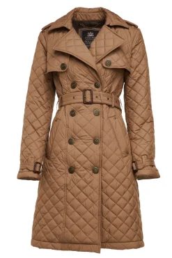 Holland Cooper Trench Coats|Coats-Grayson Quilted Trench Coat Coffee