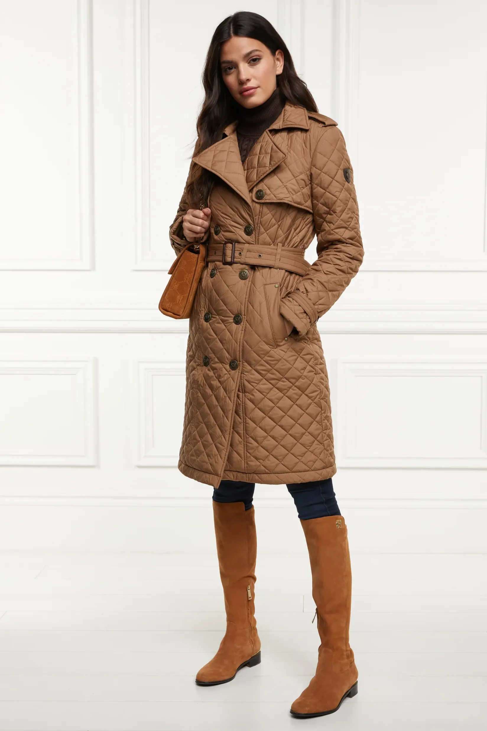 Holland Cooper Trench Coats|Coats-Grayson Quilted Trench Coat Coffee