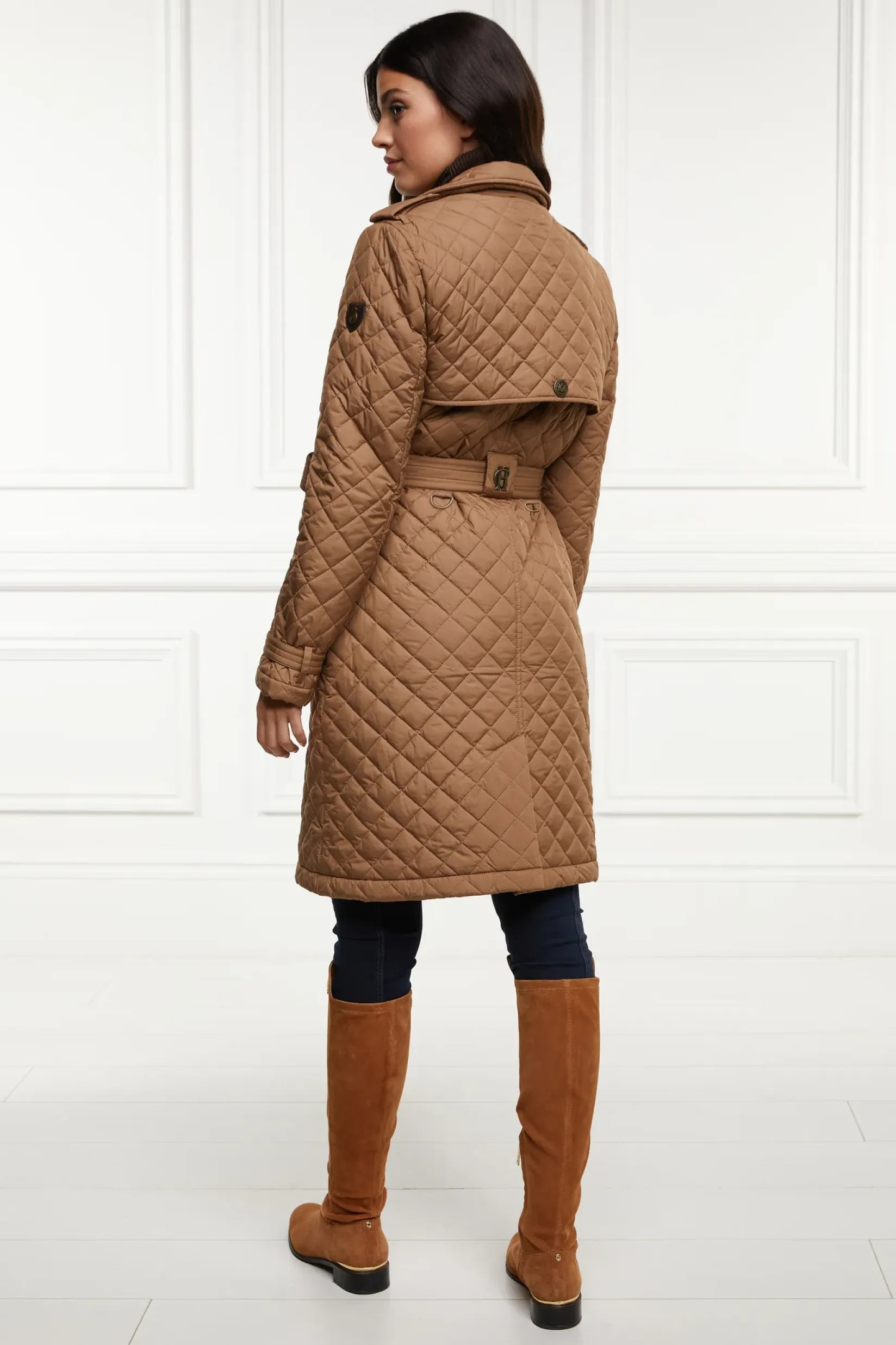 Holland Cooper Trench Coats|Coats-Grayson Quilted Trench Coat Coffee