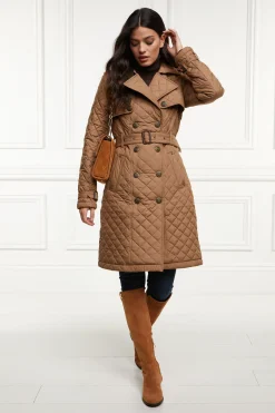 Holland Cooper Trench Coats|Coats-Grayson Quilted Trench Coat Coffee