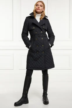 Holland Cooper Trench Coats|Coats-Grayson Quilted Trench Coat Black