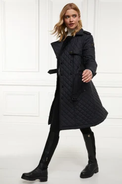 Holland Cooper Trench Coats|Coats-Grayson Quilted Trench Coat Black