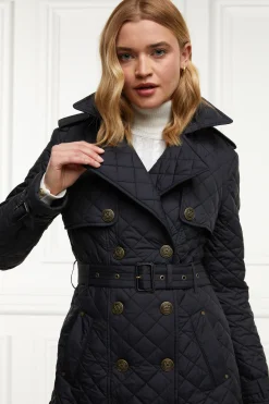 Holland Cooper Trench Coats|Coats-Grayson Quilted Trench Coat Black