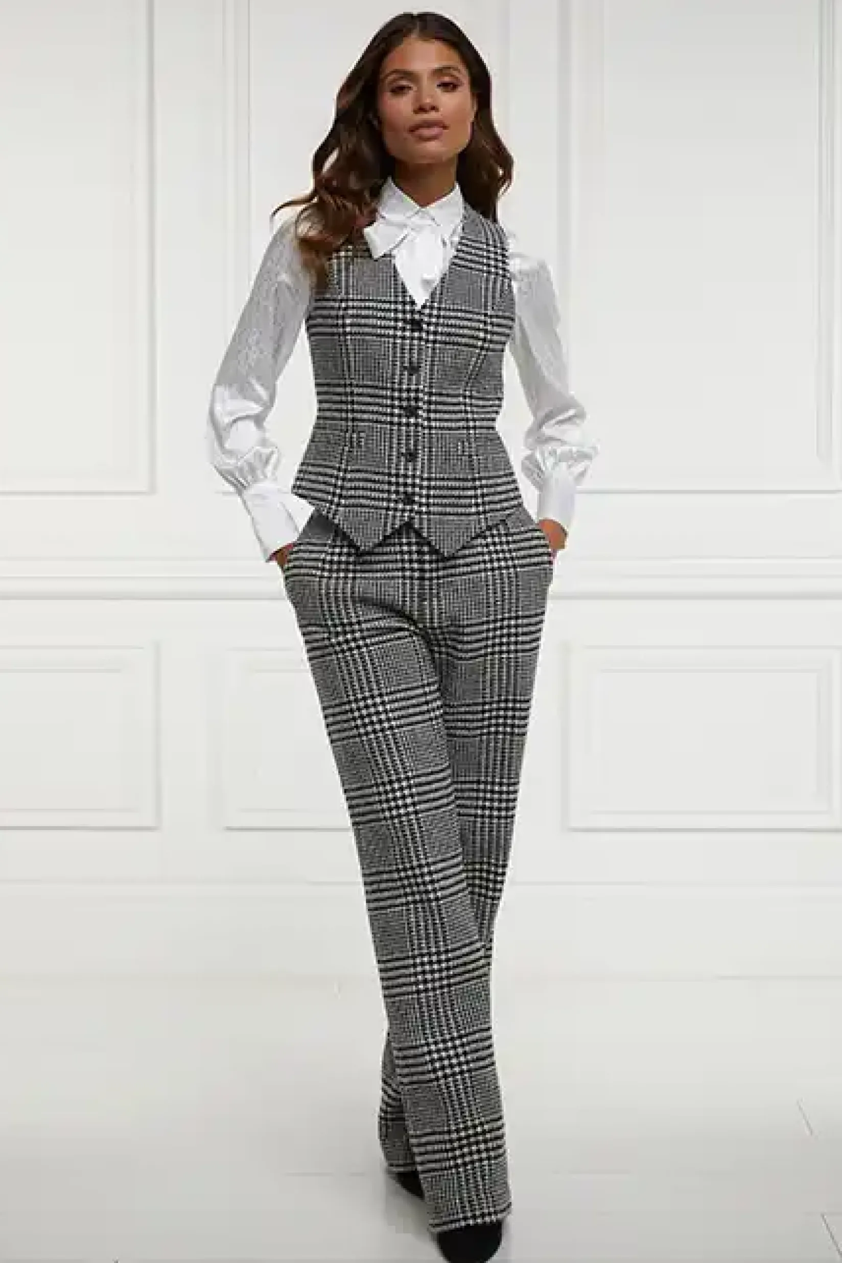 Holland Cooper Waistcoats|In Stock Tailoring-Hampton Waistcoat Large Scale Prince of Wales Mono