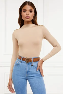 Holland Cooper Bodysuits|Wardrobe Staples-Harper Long Sleeve Bodysuit Light Camel