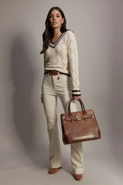Holland Cooper Knitwear-Harvard V-Neck Knit Natural