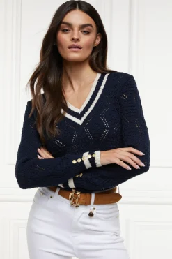 Holland Cooper Knitwear-Harvard V-Neck Knit Ink Navy