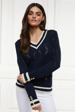 Holland Cooper Knitwear-Harvard V-Neck Knit Ink Navy
