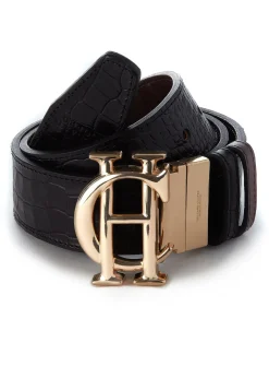 Holland Cooper Belts|Belts-HC Classic Belt Reversible Chocolate Black Croc