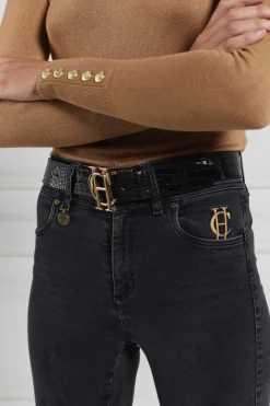 Holland Cooper Belts|Belts-HC Classic Belt Reversible Chocolate Black Croc