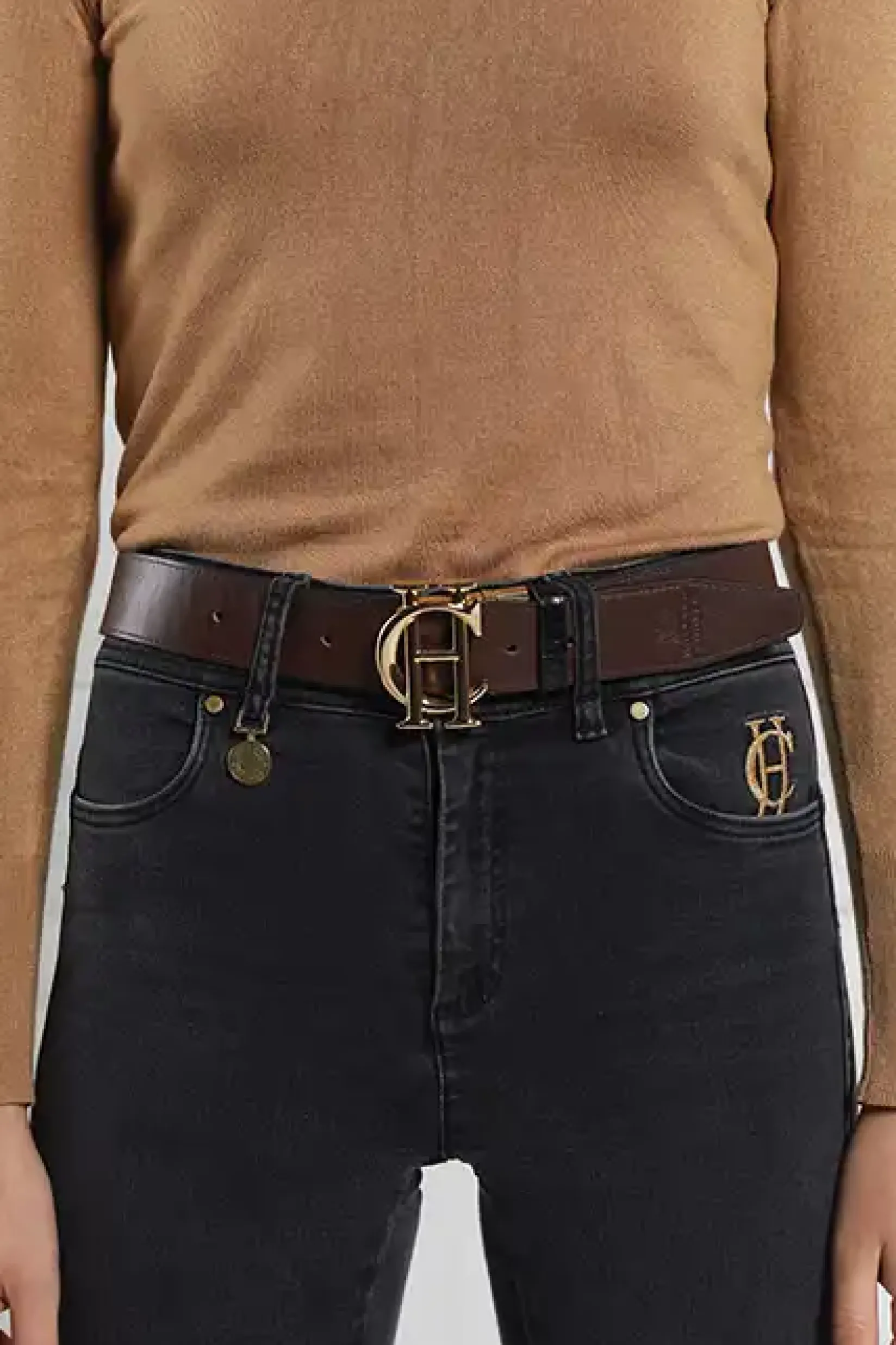 Holland Cooper Belts|Belts-HC Classic Belt Reversible Chocolate Black Croc