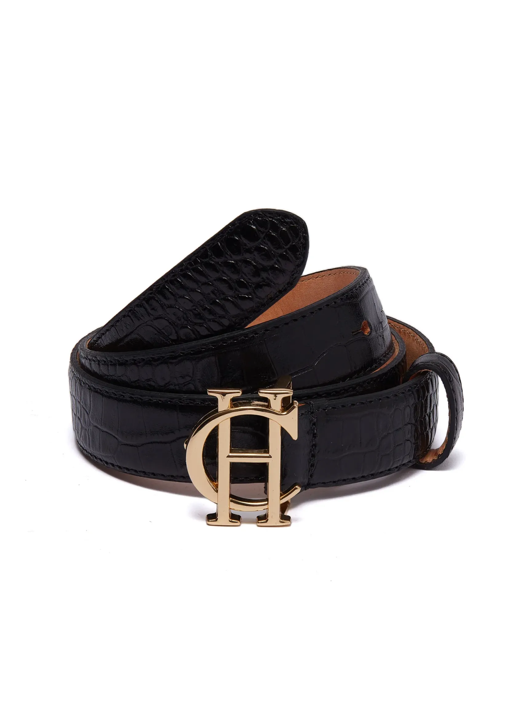 Holland Cooper Belts|Belts-HC Classic Slim Belt Black Croc