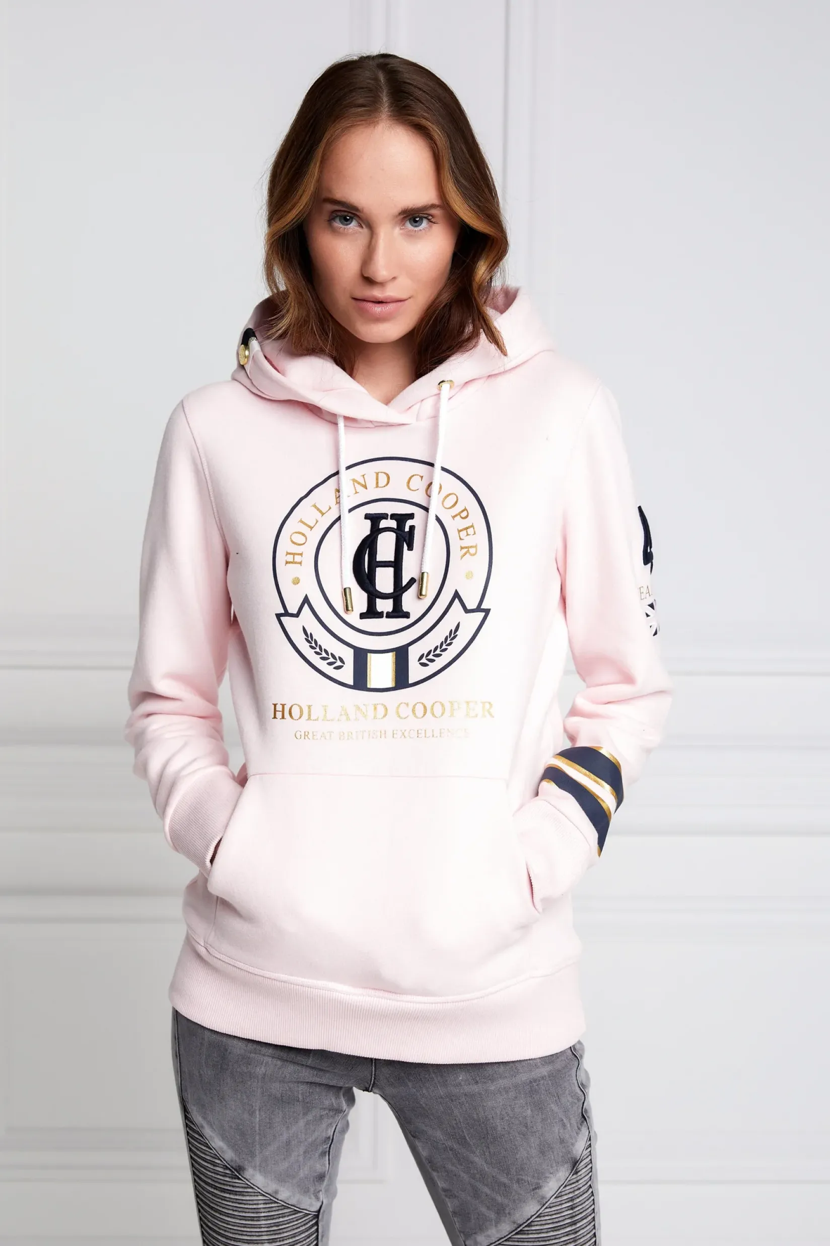 Holland Cooper Hoodies|Equestrian Casualwear-HC Heritage Hoodie Blush Marl