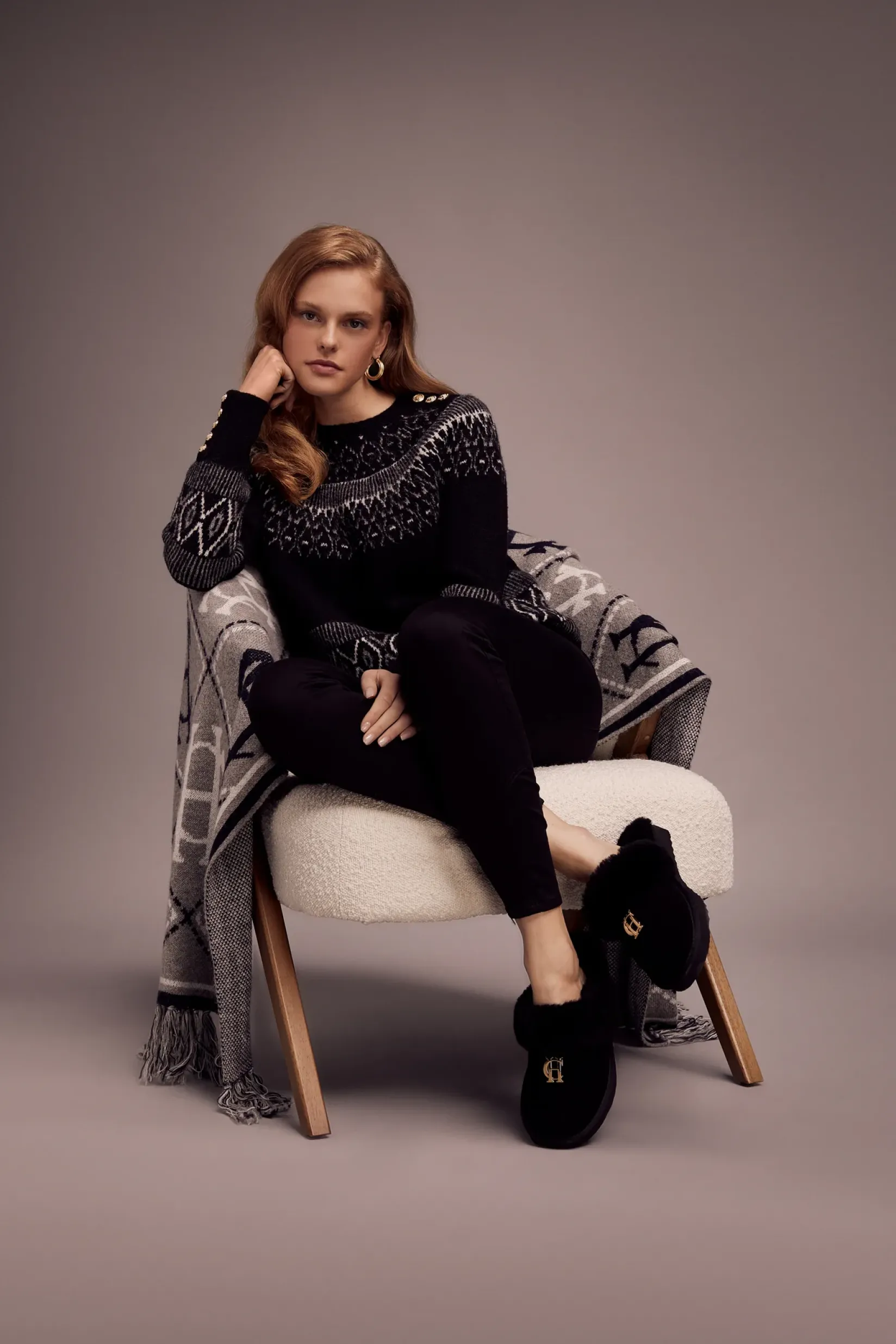 Holland Cooper Shearling Boots|Boots-HC Shearling Slipper Black