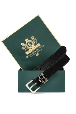 Holland Cooper Belts|Belts-HC Slim Logo Belt Black