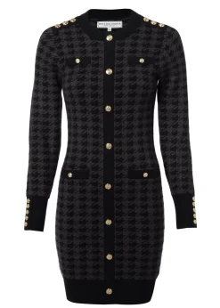 Holland Cooper Dresses-Hepburn Mini Dress Grey Houndstooth