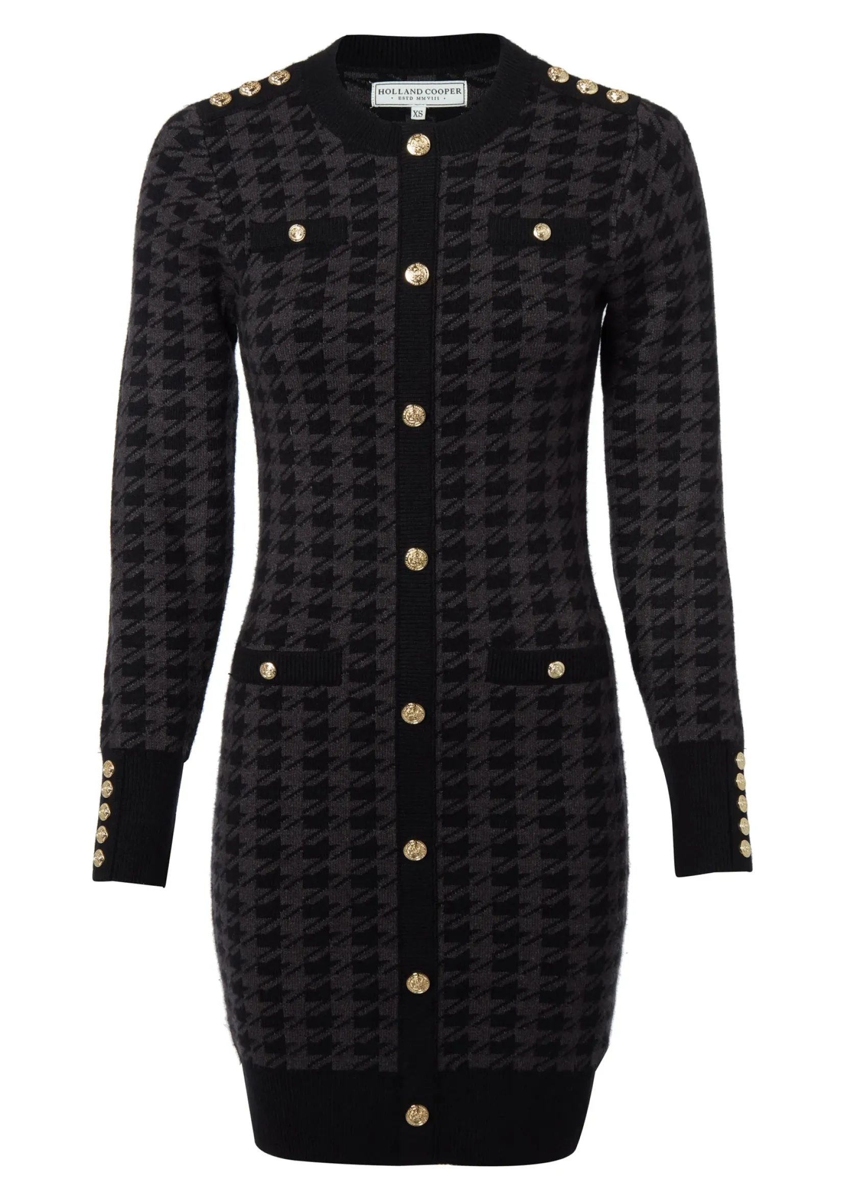 Holland Cooper Dresses-Hepburn Mini Dress Grey Houndstooth