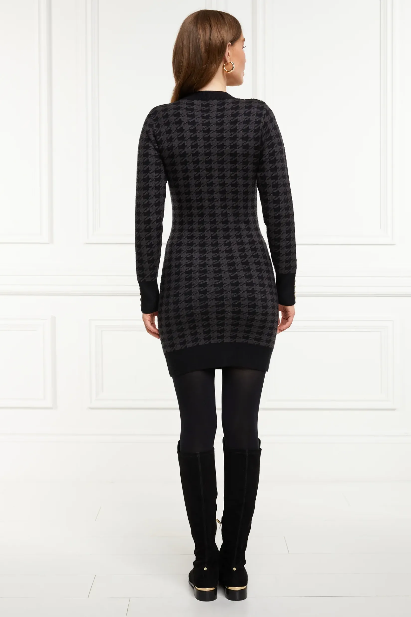 Holland Cooper Dresses-Hepburn Mini Dress Grey Houndstooth
