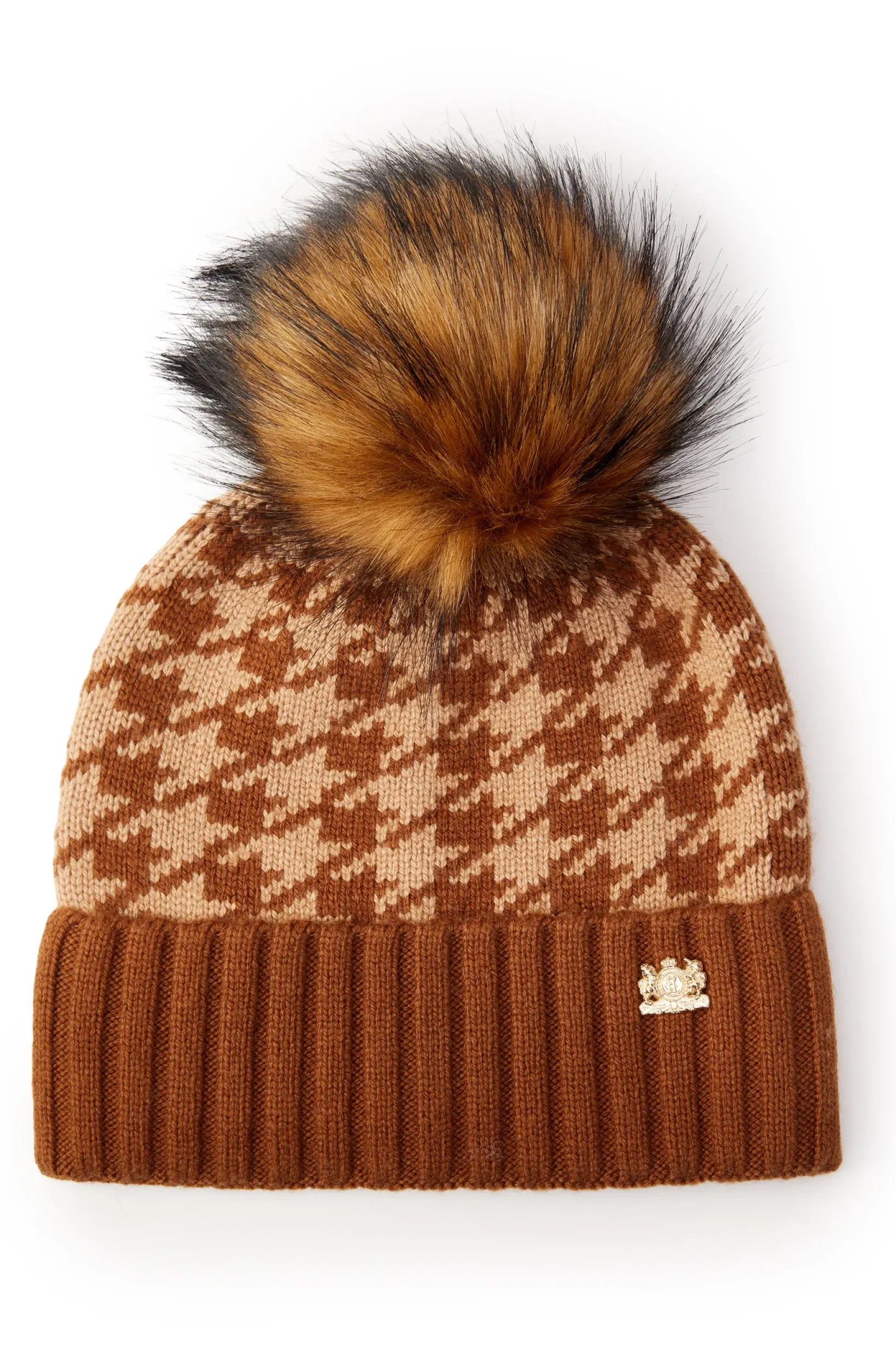Holland Cooper Jade's Top Picks-Heritage Bobble Hat Toffee Houndstooth