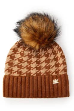 Holland Cooper Jade's Top Picks-Heritage Bobble Hat Toffee Houndstooth