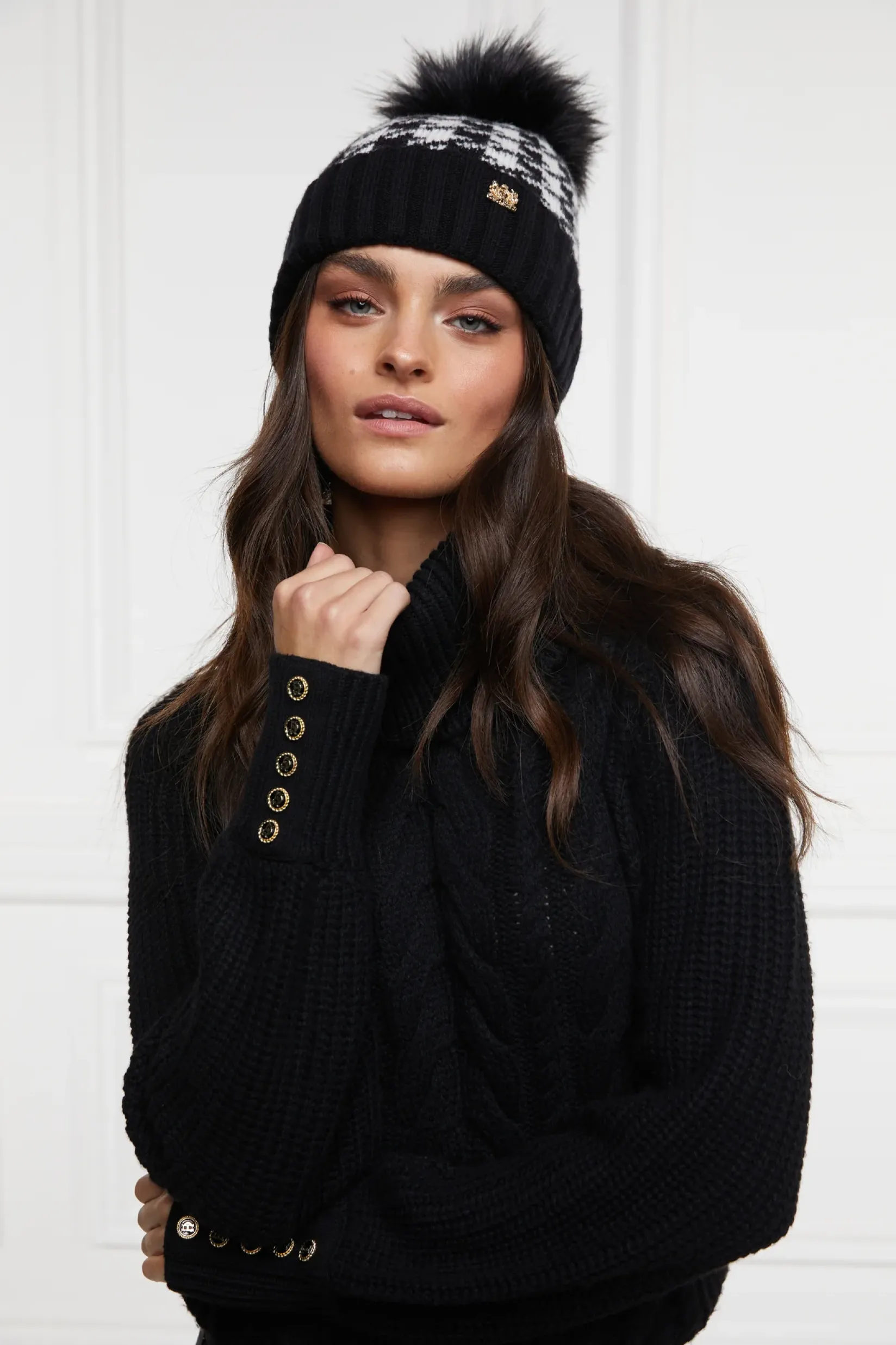 Holland Cooper Accessories|Shop Women-Heritage Bobble Hat Houndstooth