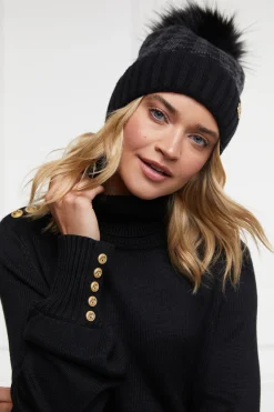 Holland Cooper Hats & Headbands|Hats & Headbands-Heritage Bobble Hat Grey Houndstoooth