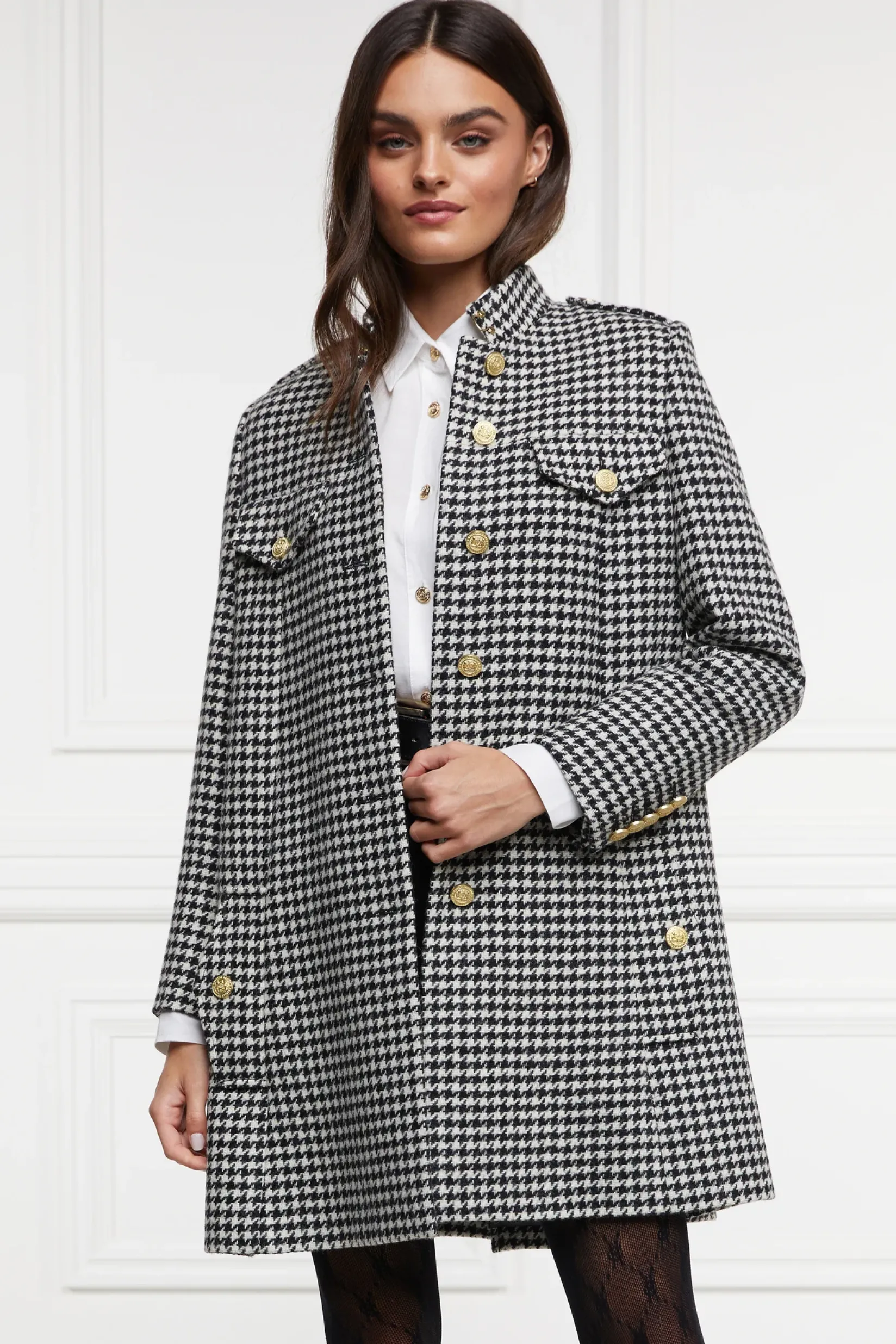 Holland Cooper Capes|Coats-Highbury Cape Coat Houndstooth