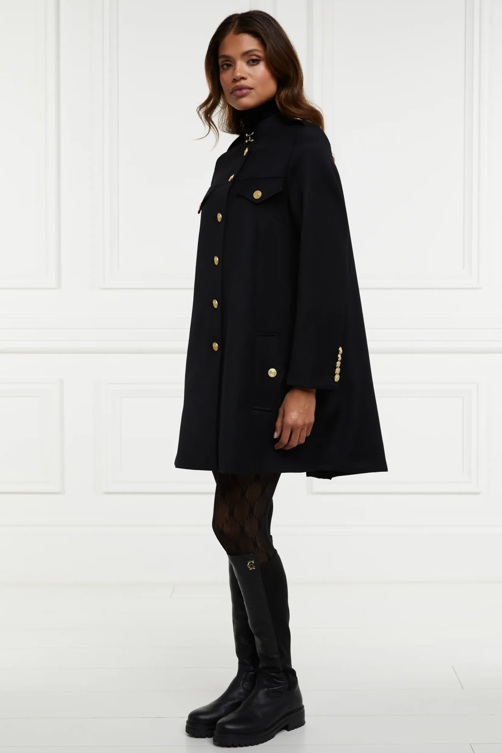 Holland Cooper Capes|Coats-Highbury Cape Coat Black Twill