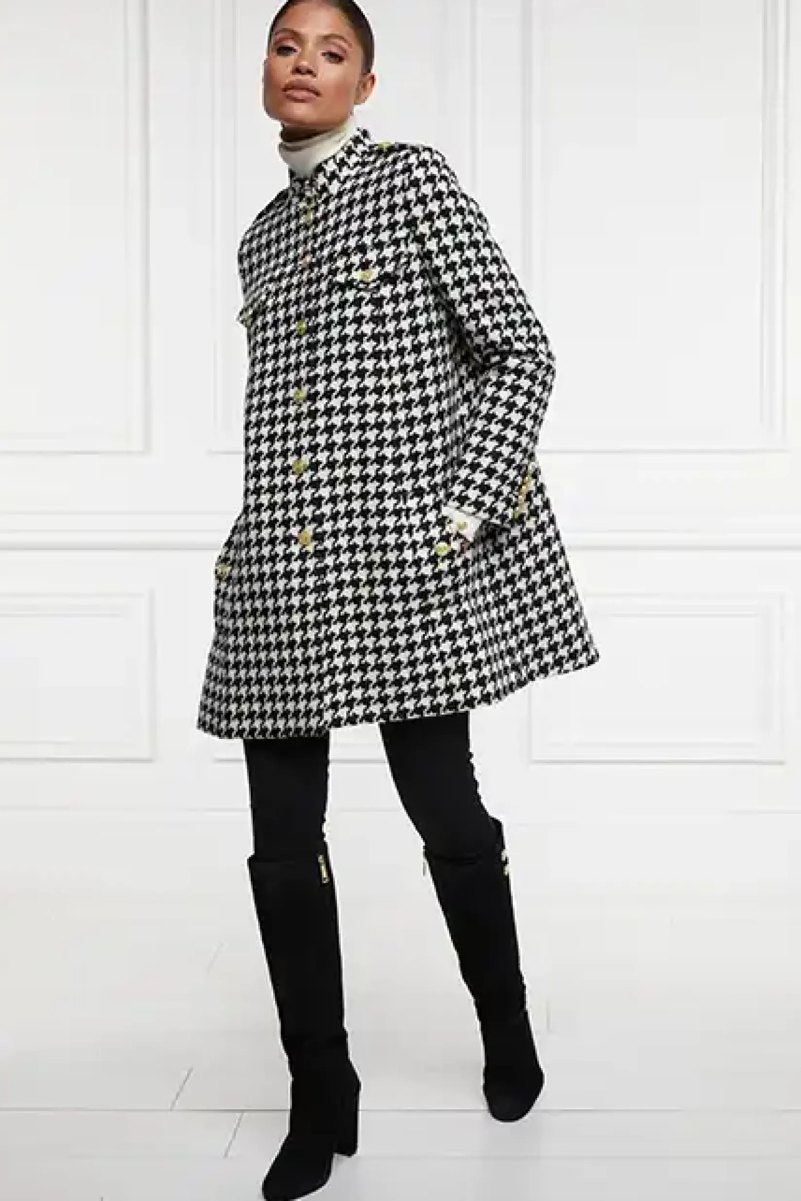 Holland Cooper Capes|Coats-Highbury Cape Coat Large Scale Houndstooth