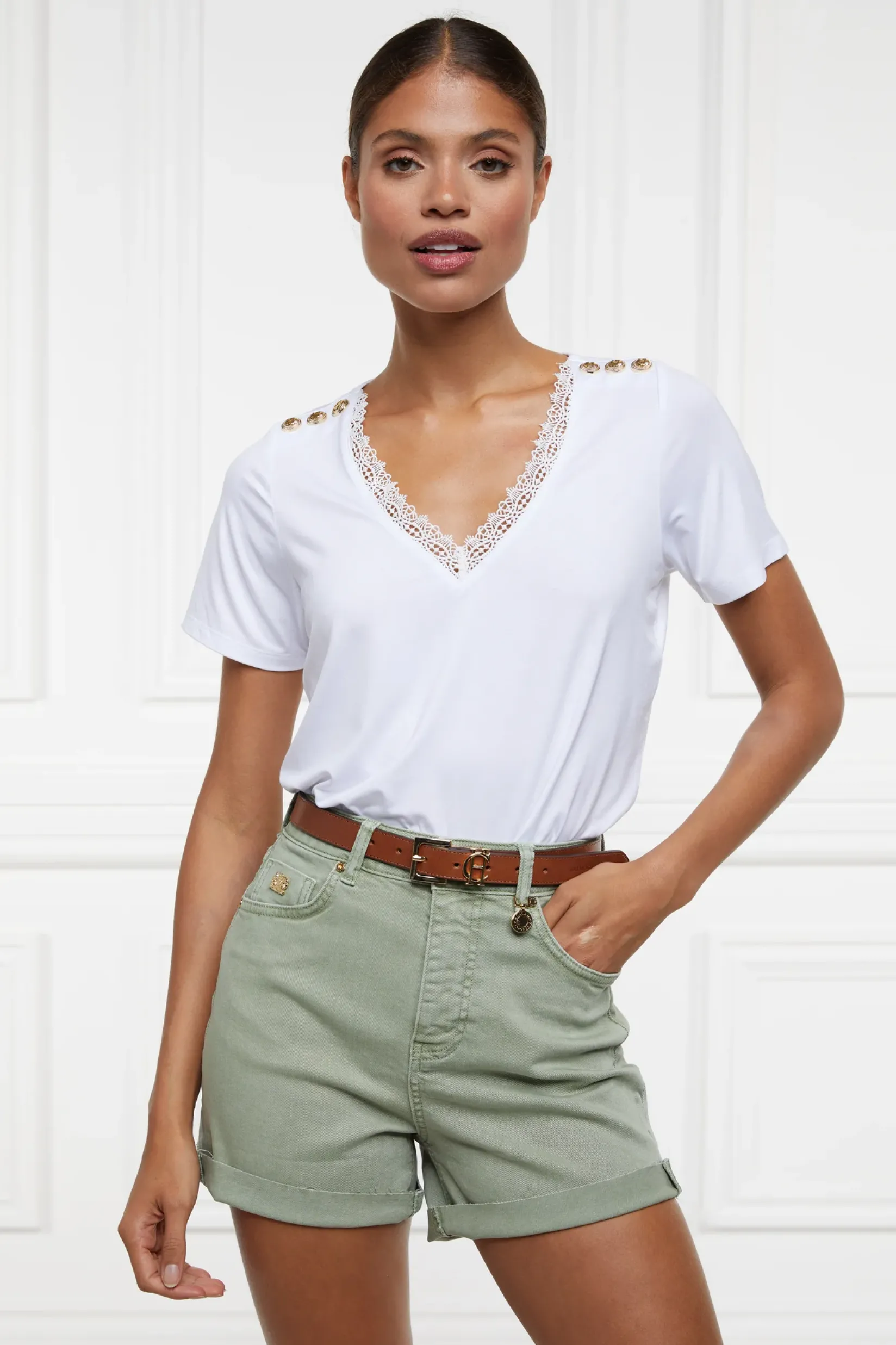 Holland Cooper Shorts|Shop By Product-High Rise Denim Short Sage