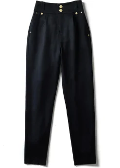 Holland Cooper Trousers-High Waisted Peg Trouser Navy Barathea