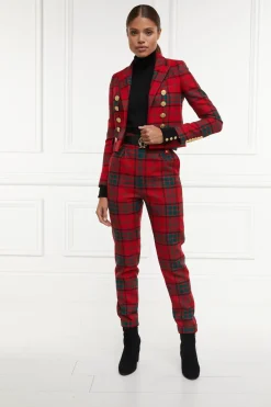 Holland Cooper Trousers-High Waisted Peg Trouser Red Tartan