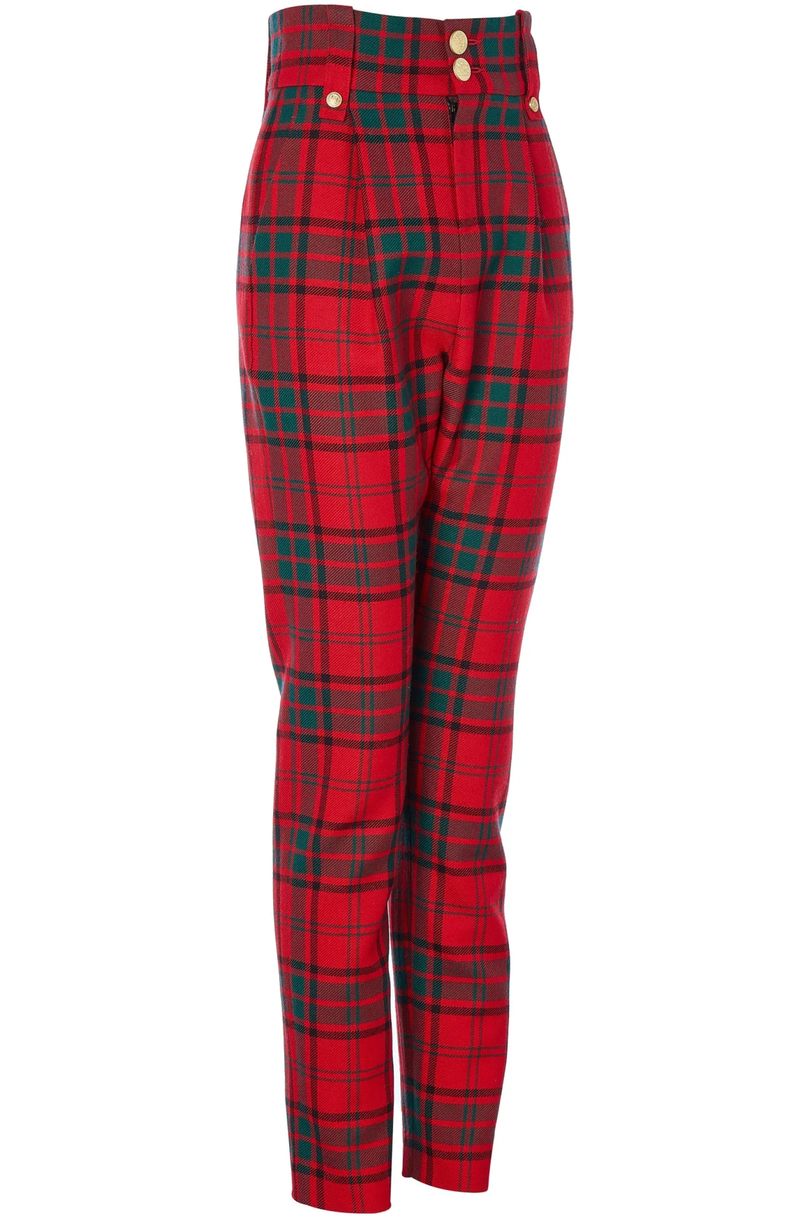 Holland Cooper Trousers-High Waisted Peg Trouser Red Tartan