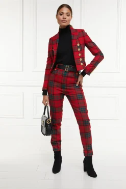 Holland Cooper Trousers-High Waisted Peg Trouser Red Tartan