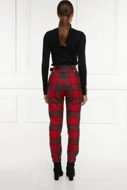 Holland Cooper Trousers-High Waisted Peg Trouser Red Tartan