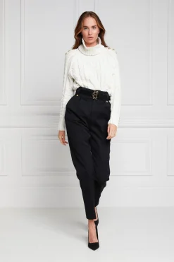 Holland Cooper Trousers|In Stock Tailoring-High Waisted Peg Trouser Black Barathea