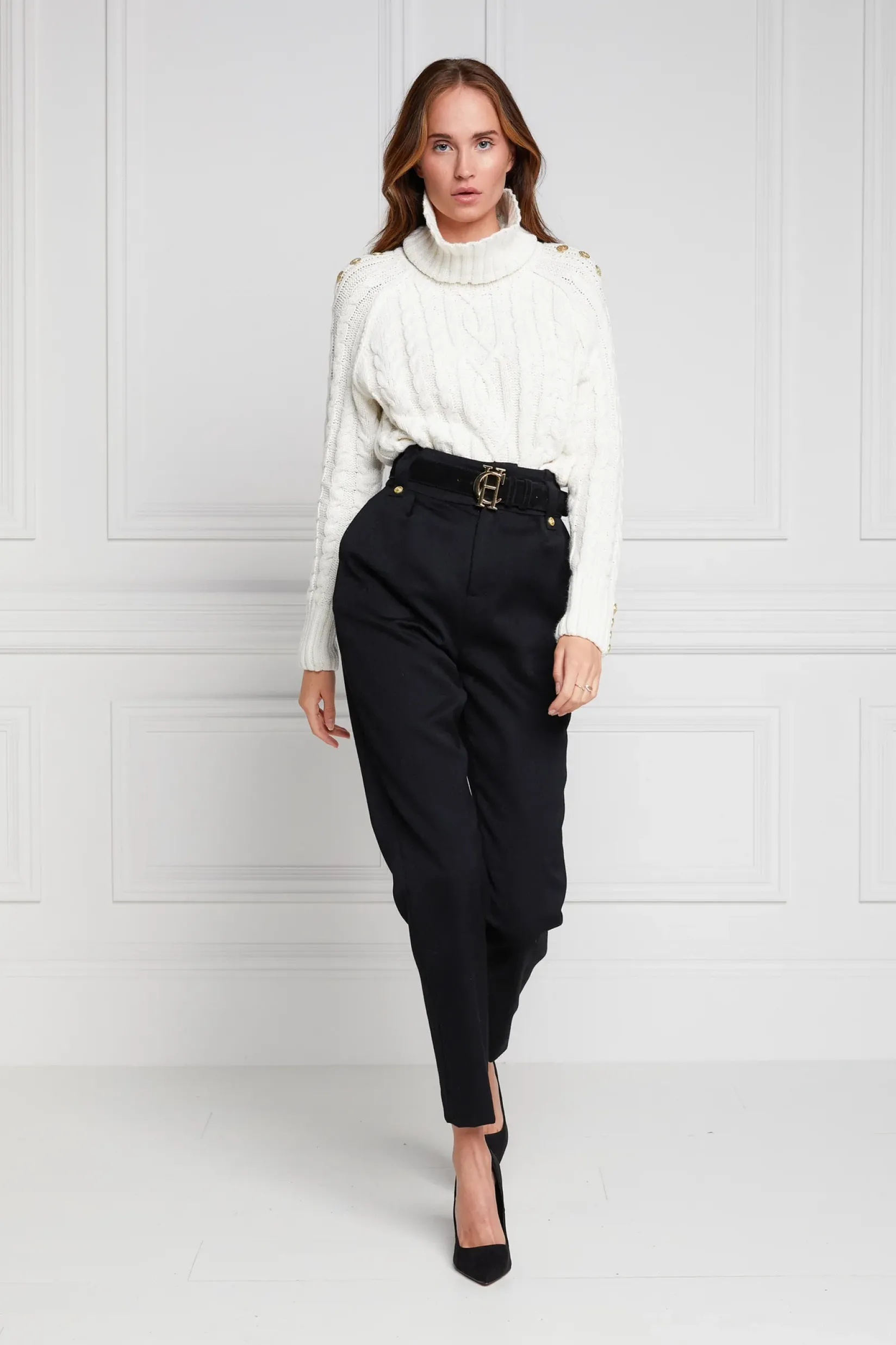 Holland Cooper Trousers|In Stock Tailoring-High Waisted Peg Trouser Black Barathea