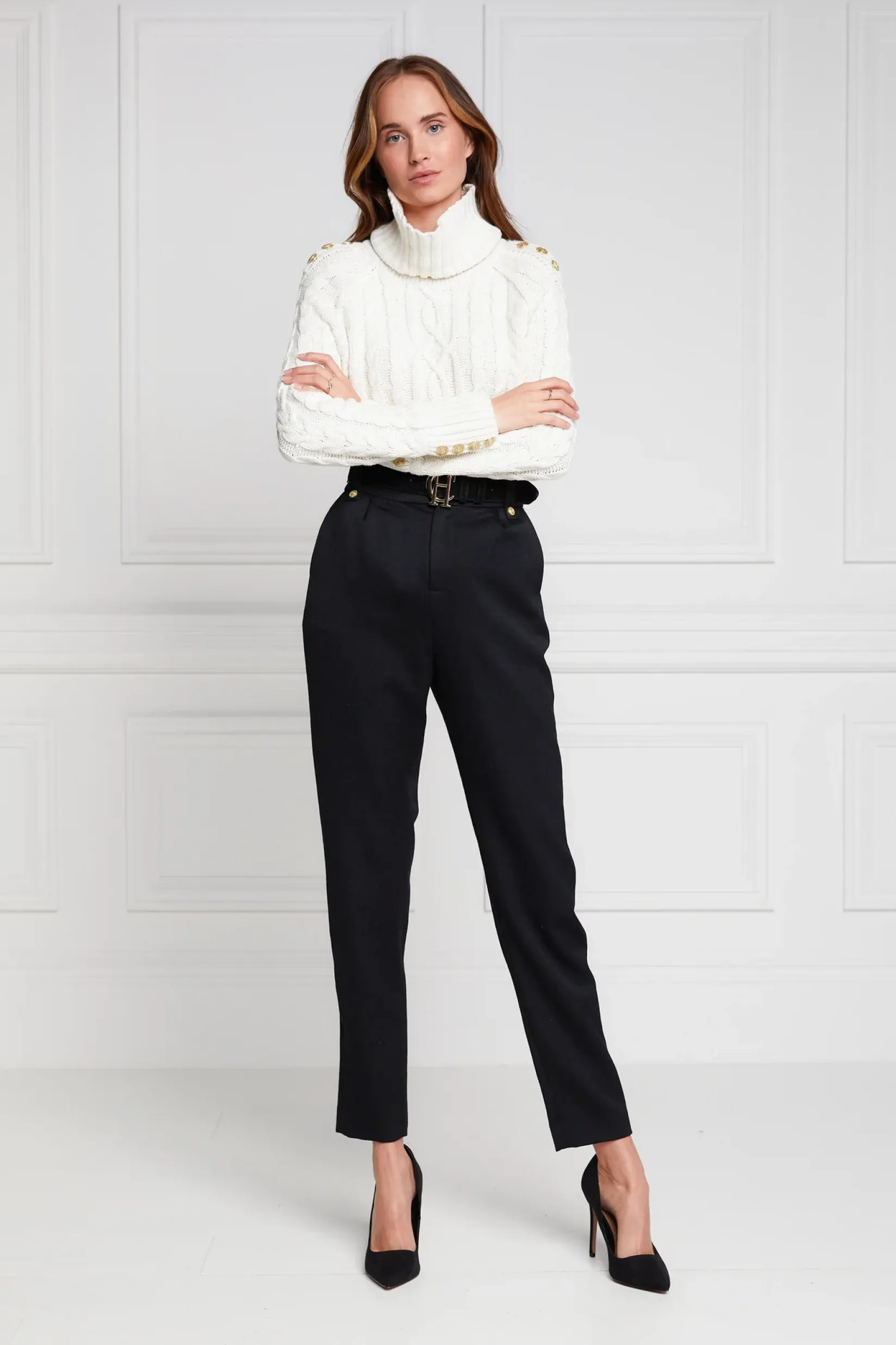 Holland Cooper Trousers|In Stock Tailoring-High Waisted Peg Trouser Black Barathea