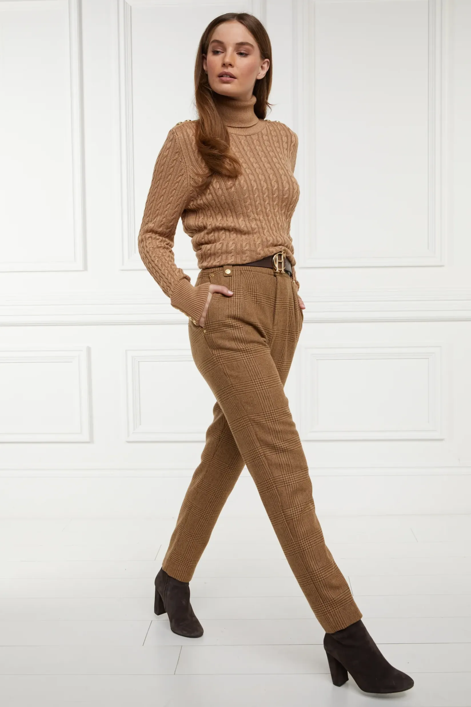 Holland Cooper Trousers|In Stock Tailoring-High Waisted Peg Trouser Tawny