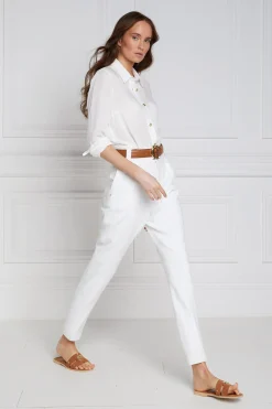 Holland Cooper Trousers-High Waisted Peg Trouser Oyster Linen