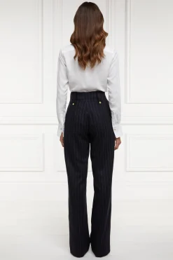 Holland Cooper Gifts For Her|Trousers-High Waisted Straight Trouser Navy Chalk Pin Stripe