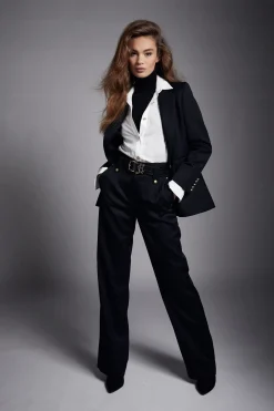 Holland Cooper Gifts For Her|Trousers-High Waisted Straight Trouser Black Barathea