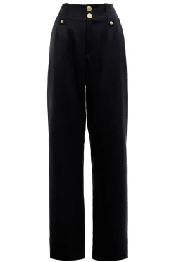 Holland Cooper Gifts For Her|Trousers-High Waisted Straight Trouser Black Barathea
