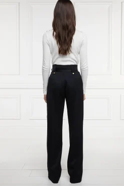 Holland Cooper Gifts For Her|Trousers-High Waisted Straight Trouser Black Barathea