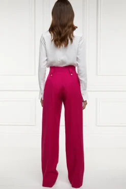 Holland Cooper Gifts For Her|Trousers-High Waisted Straight Trouser Hot Pink Barathea