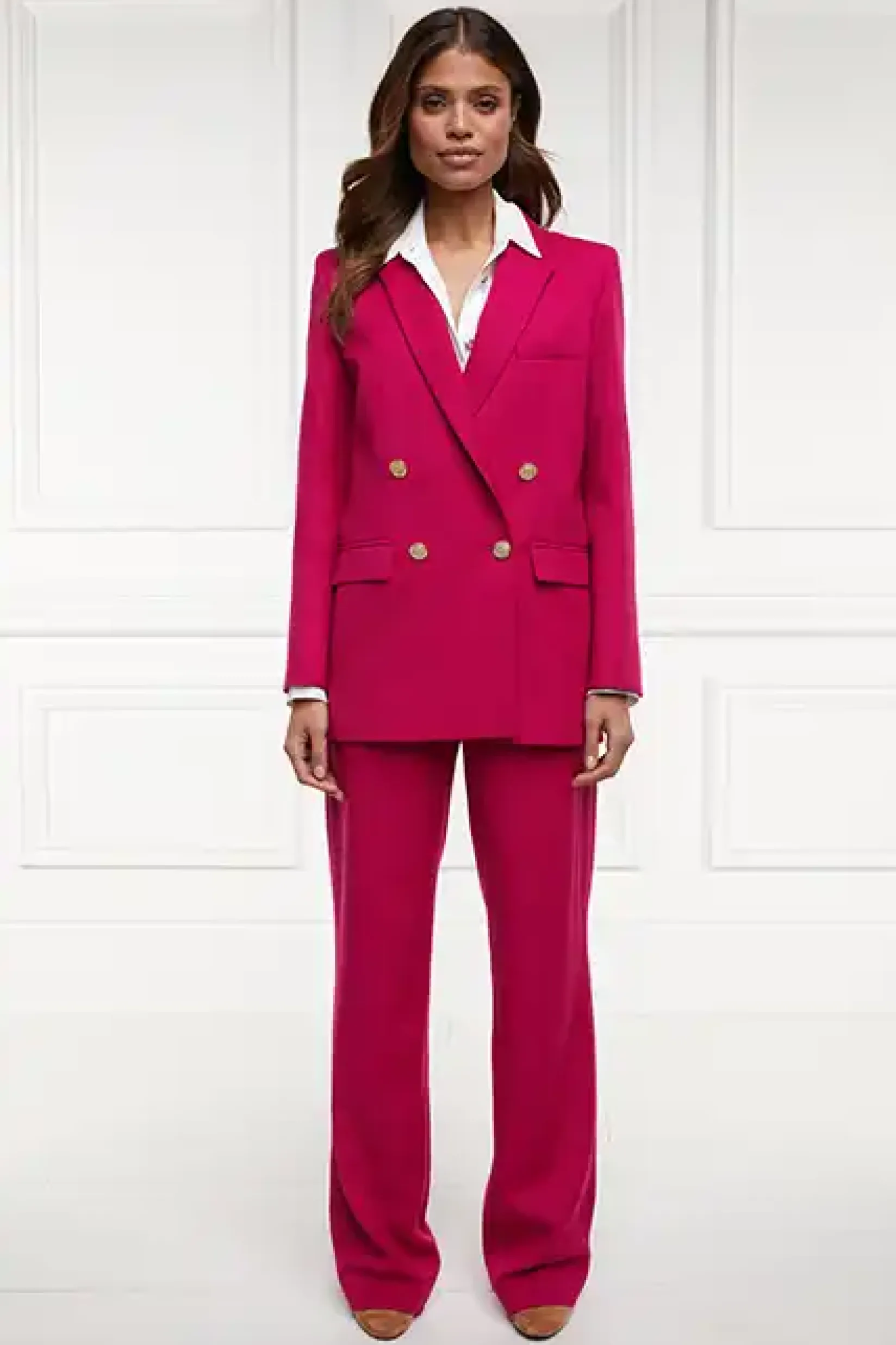 Holland Cooper Gifts For Her|Trousers-High Waisted Straight Trouser Hot Pink Barathea