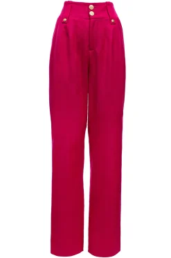 Holland Cooper Gifts For Her|Trousers-High Waisted Straight Trouser Hot Pink Barathea