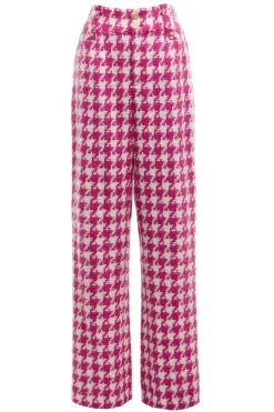 Holland Cooper Gifts For Her|Trousers-High Waisted Straight Trouser Hot Pink Large Scale Houndstooth